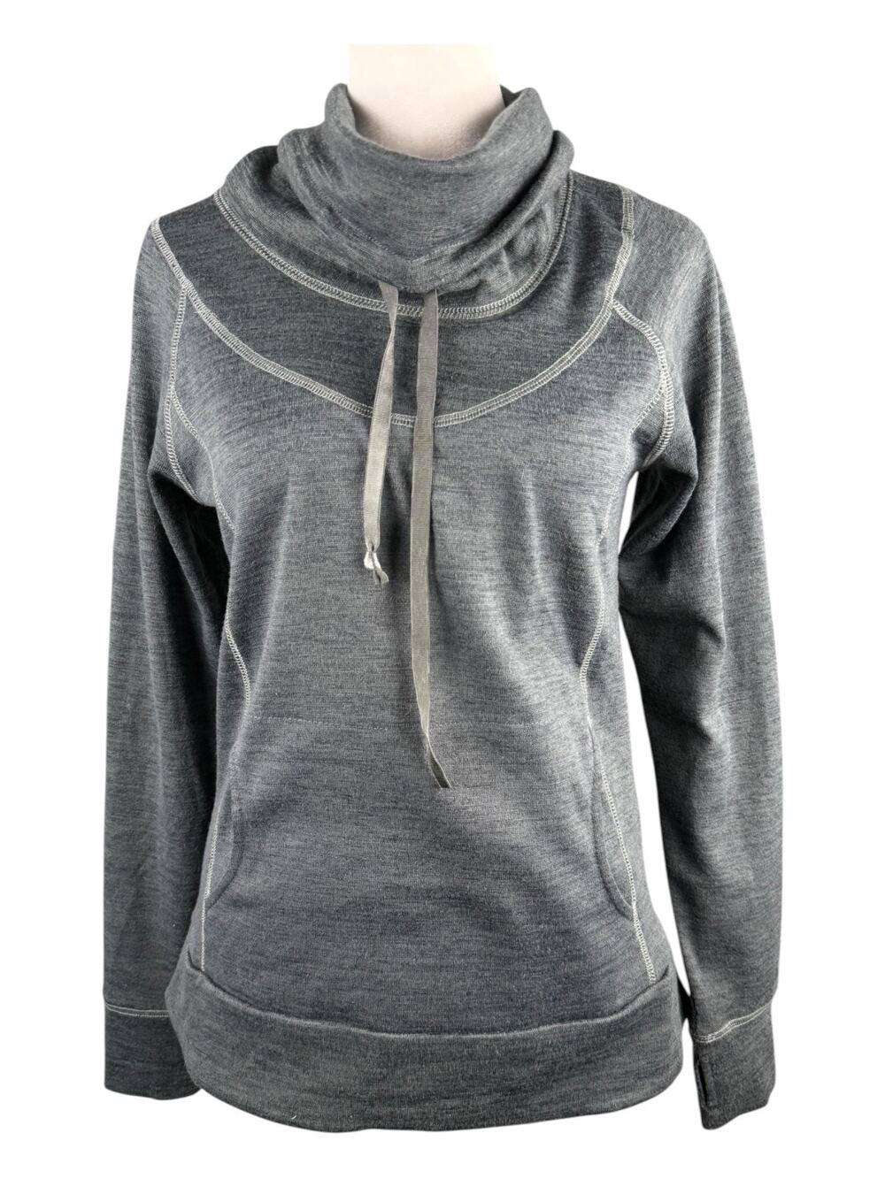 Kuhl Women's S Lea Pullover Dark Gray Cowl Neck Kangaroo Pocket Thumb Holes